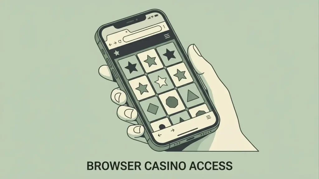 Generic smartphone displaying a neutral mobile casino layout inside browser chrome with no brand logo or real URL